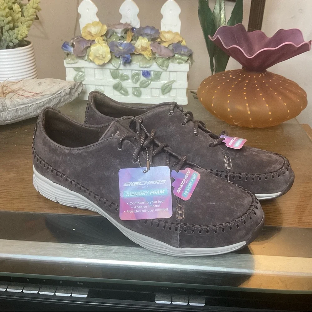 SKECHERS WOMENS SEAGER-PROSPECT-MOC TOE WHIPSTITCHED LACE UP SNEAKERS 9.5 NEW - Picture 1 of 7